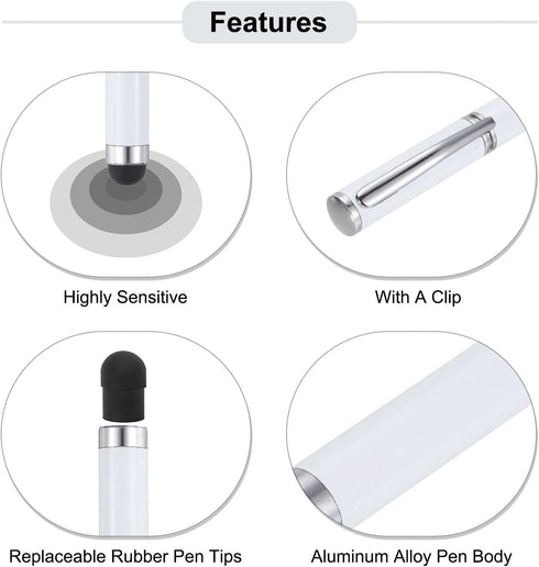 MECCANIXITY 4pcs Ballpoint Pen with Stylus Tip 2 in 1 Ink Pen & Fine Point Rubber Stylus Pens for All Capacitive Touch Screens Universal, White Bl...