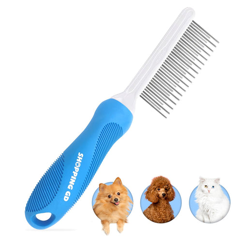 Detangling Pet Grooming Comb for Dogs & Cats with Long & Short Stainless Steel Metal Teeth for Removing Tangles and Knots - Dematting Brush to Det...