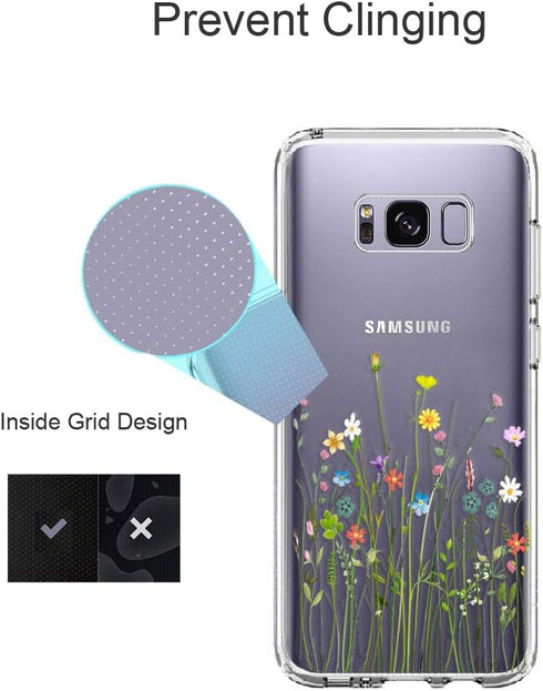 Unov Case Compatible with Galaxy S8 Clear with Design Soft TPU Shock Absorption Slim Embossed Floral Pattern Protective Back Cover (Flower Bouquet...