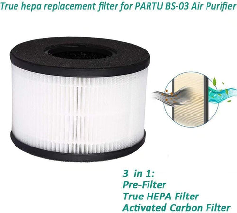 BS-03 HEPA Air Filter Replacement Filter,3-in-1 True HEPA Filter Compatible with PARTU BS-03 HEPA Air Purifier Part U, 1-Pack...