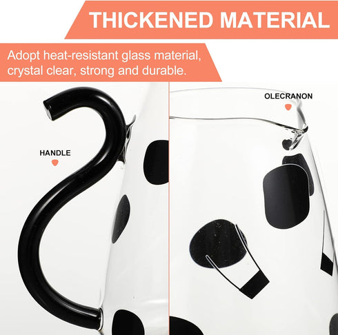 1 Set Glass Carafe Pitcher with Glass Mug Cute Cow Glass Tea Pitcher Kettle Milk Jug Night Water Carafe for Midnight Drink Home Office Hotel 550ml...