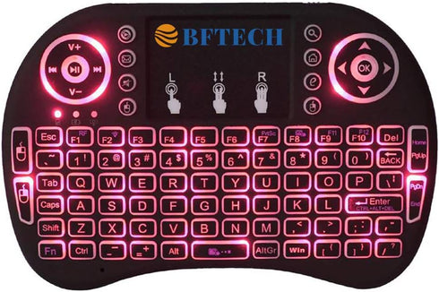BFTECH Tricolor Mini Wireless Touch Keyboard Handheld Remote, Touchpad Mouse Combo, 3 Color LED Backlit Remote Control for Android TV Box, PS3 Xbo...