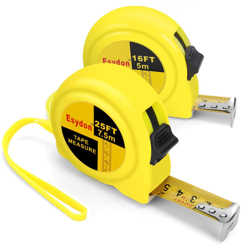 2 Packs Tape Measure 25 ft /16 ft, Esydon Measuring Tape Extendable, Self-Locking Tape Measurer, Easy Read Imperial/Metric Scale Measurement Tape ...