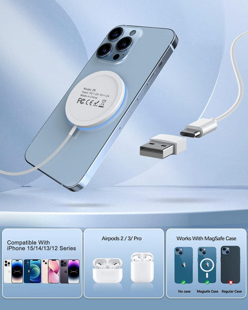 2Pack Wireless Charger for iPhone 15/14/13/12 Series AirPods 3/2/Pro/Pro 2 - LED MagSafe Charging Pad With Dual Charging Ports...