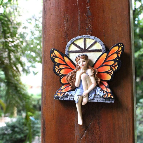 Fairy Out The Window Tree Hugger Garden Statue, Glow in The Dark Resin Fairy Figurine Wall Art Sculpture Outdoor Tree Faces Decor for Patio Lawn Y...