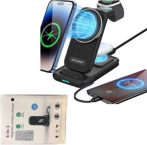 Magnetic Charger Stand Wrotgt Magsafe Charger 4 in 1 Wireless Mag Safe Charger Phone and Watch Charger Station Compatible with iPhone 15 pro max 1...