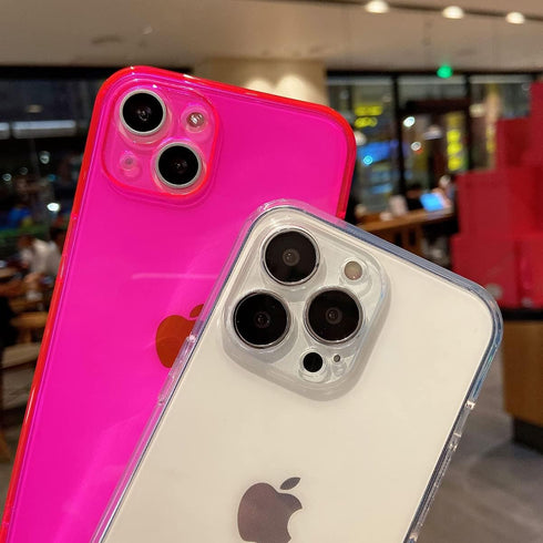 Compatible with iPhone 11 Case, Neon Clear Case with Camera Lens Cover Shell for Women Girls Slim Soft Silicone Protective Transparent Girly Case ...
