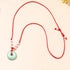 Green Jade Buddha Circle Red String Pendant Necklace - Chinese Traditional Amulet for Luck and Protection...