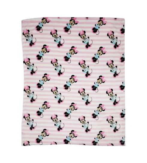 Disney Cudlie Baby Girl Minnie Mouse 1-Ply Flannel Fleece Blanket with Simply Stripe Print...