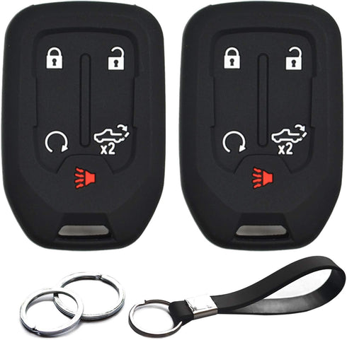 2pcs Compatible with Chevrolet Silverado 1500 2500 3500 HD GMC Sierra 1500 2500 3500 HD Limited 5 Buttons Key Fob Cover Case Key Chain Protector K...