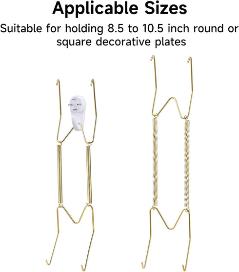 10 Piece Plate Hangers, 10 Inch Invisible Brass Wall Plate Hangers, Comes with 12 Piece Wall Hooks for Decorative Plates...