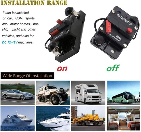 200A Circuit Breaker 30A-300A with Manual Reset Waterproof Inline Fuse Inverter for Marine Trolling Motors Boat ATV Manual Power 12V-48VDC (200A)...