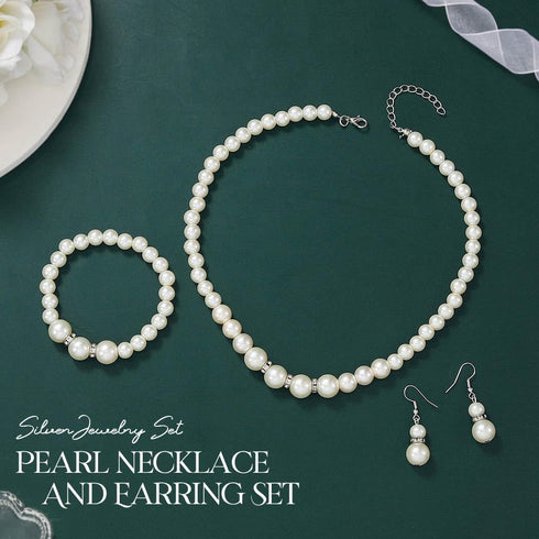 Unicra Pearl Bridal Wedding Jewelry Sets Silver Bride Necklace Earrings Bracelet Set 1920s Gatsby Costume Jewelry Accessories for Women and Brides...