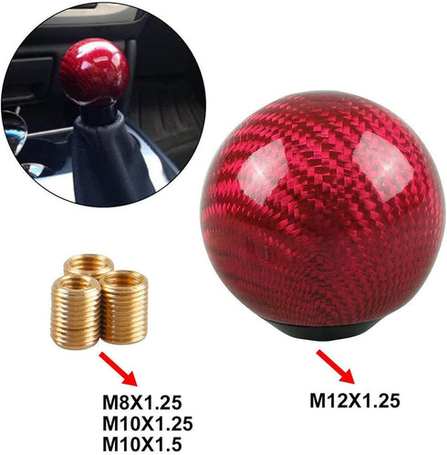 RYANSTAR Carbon Fiber Shift Knob Gear Shifter Knobs with 3 Adapters Round Ball Stick Shifter Level Red...