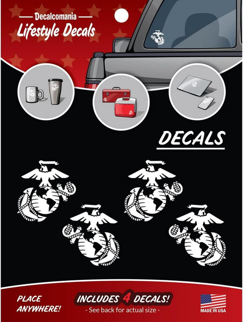 Marine Corps Vinyl Decal Eagle Globe & Anchor - United States Marine Corps - USMC Vinyl Decals - Set of 4 4" White EGA Emblem...