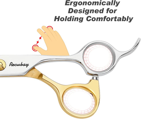 Dog Cat Scissors for Grooming, Pet Shears for Thick Coats and Matted Hair, Thinner Curved Straight Chunker Stainless Steel Shears (7.0" Straight G...
