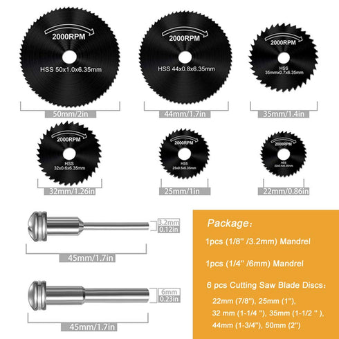 6 Pcs Rotary Drill Saw Blades, Steel Saw Disc Wheel Cutting Blades with 1/8" Straight Shank Mandrel for Dremel Drills Rotary Tools(Power Tools are...
