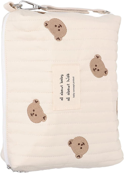 Outdoor Diaper Bag, Convenient Cotton Cloth Large Capacity Diaper Storage Bag Multifunctional Reusable Portable for Travel for Mother(Bear embroid...