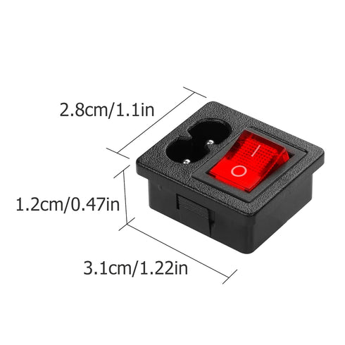 YAODHAOD C8-8 Panel Mount Plug Adapter with 4P Red Light ON-Off Switch 1mm Buckle IEC Inlet Module Plug Power Connector AC 250V 6A/125V 10A (4PCS)...