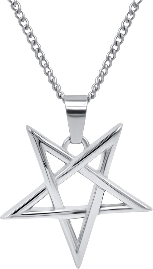 Stainless Steel Inverted Pentagram Inverted Star Pentacle Necklace and Pendant...
