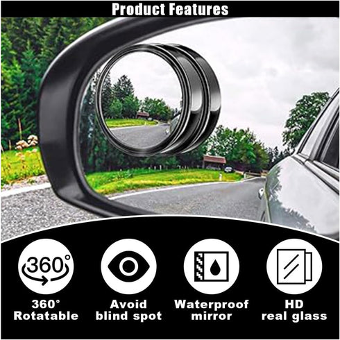 4PCS Car Blind Spot Mirrors, Adjustable HD Glass Auto Side Rear View Mirrors Round Wide View Angle Mirror, Car Rear View Convex Accessories with F...