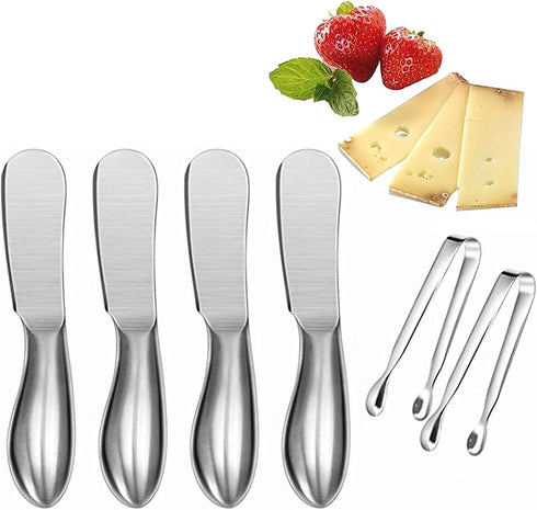 Charcuterie Board Accessories Set,14-Piece Cheese and Butter Spreader Knives & Serving Tongs,Wooden Handle Cocktail Knives...