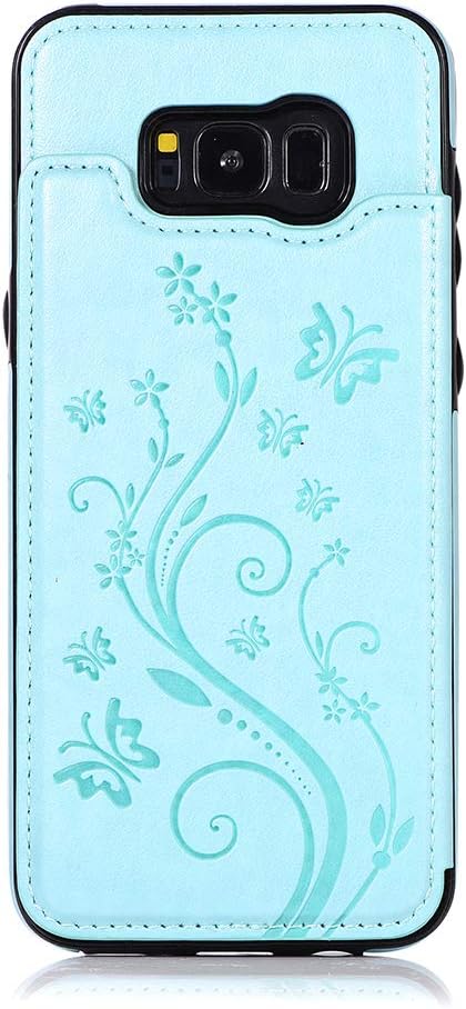 Phone Case for Samsung Galaxy S8 with Tempered Glass Screen Protector Card Holder Wallet Cover Stand Flip Leather Slim Soft Cell Accessories Glaxa...