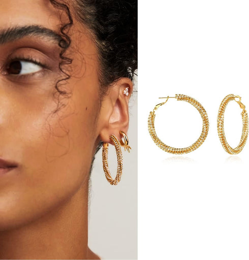 MYEARS Women Trio Stud Earrings Gold Three Diamond Cubic Zirconia Cluster Flower 14K Gold Filled Small Simple Handmade Hypoallergenic Everyday Jew...