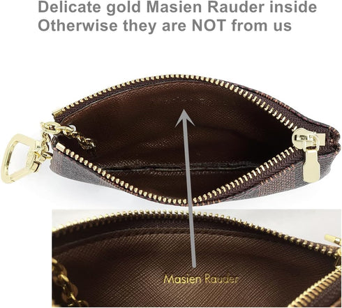 Rauder Luxury Zip Key Chain Pouch | Mini Coin Purse Wallet Card Holder with Clasp | for Men Women - Coated Canvas (Brown Stripe)...