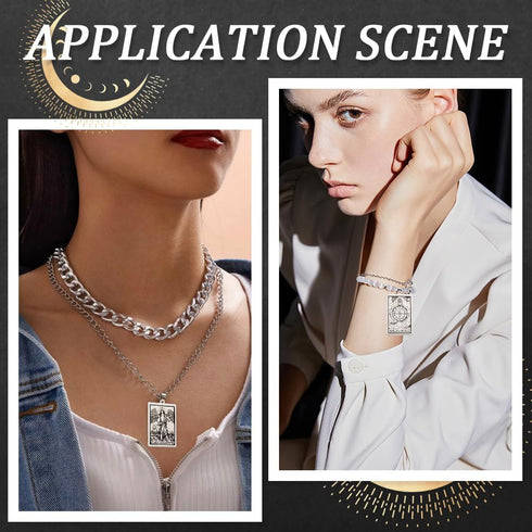 SUNNYCLUE 1 Box 22Pcs Tarot Charms Bulk Tarot Card Charm Rectangle Antique Silver Magic Stainless Steel Astrology Divination Charm for Jewelry Mak...