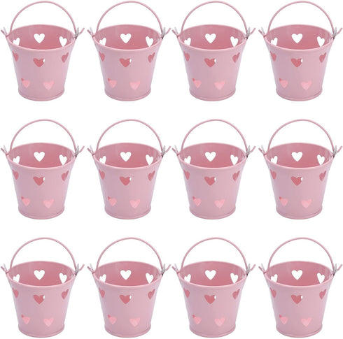 Tinplate Metal Bucket with Handle, Tinplate Bucket, 12pcs Mini Hollow Love Candy and Snack Storage Tin Bucket, Metal Gardening Crafts, Home Decora...