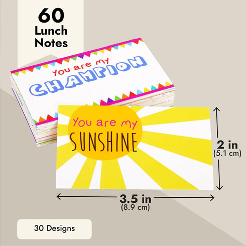 Juvale 60 Pack Motivational Lunch Box Notes for Kids – Cute, Joking, and Encouraging Note Cards to Inspire Kids to do Their Best in School (2 x 3....