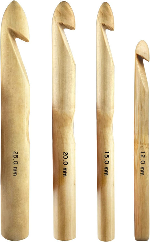 Mdoker Huge Crochet Hook Set Size 12mm(O)/15mm(P/Q)/20mm(S)/25mm(U) Large Wooden Crochet Hooks Needles for Giant Chunky Yarn Carpet Scarf Bulky Wo...