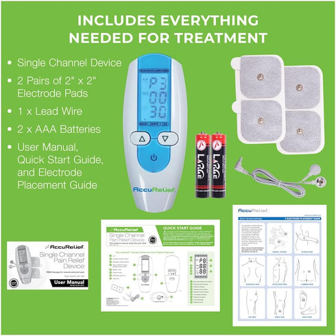 AccuRelief TENS Unit Muscle Stimulater Pain Relief System - Electric Muscle Stimulator with Electrodes for Neck, Back, and Full Body, White and Bl...