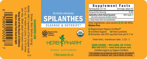 Herb Pharm Certified Organic Spilanthes Liquid Extract for Cleansing and Detoxification - 1 Ounce...
