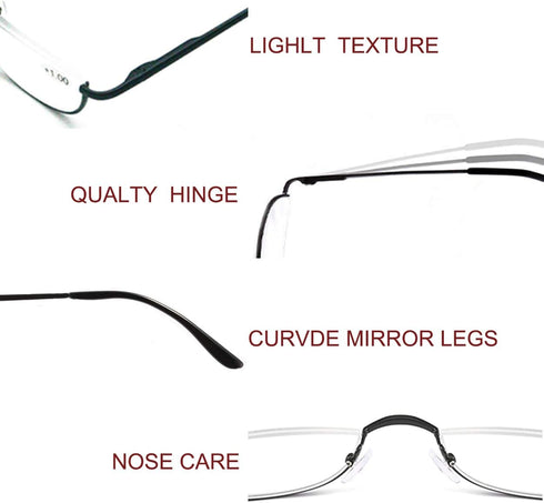 Half Frame Reading Glasses, Half Metal Moon Readers for Women Men 2 Pairs 1.00...