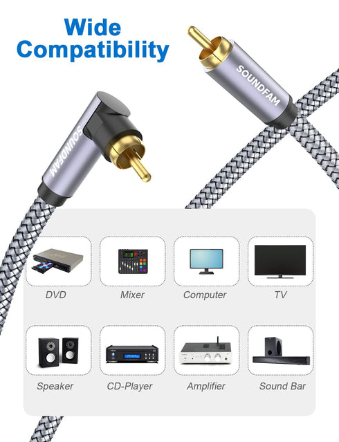 90 Degree Subwoofer Cable 3ft/1M,Right Angle RCA Cable Male to Male for Subwoofer?Amplifier-Grey...