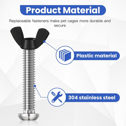 24 Pcs Pet Carrier Fasteners Set, M6 Stainless Steel Replacement Bolts and Butterfly Nuts, Dog Kennel Hardware Replacement Kit, Pet Carrier Replac...