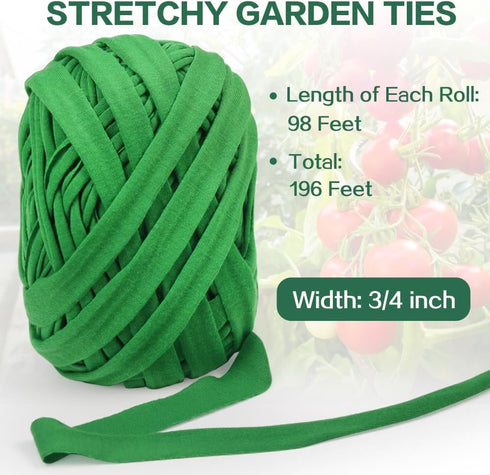 Tenn Well Cloth Plant Ties, 2 Roll 196 Feet Green Tomato Ties Stretchy Garden Twine for Climing Plants, Fruit Trees, Flowers, Gardeners (98 Feet/R...