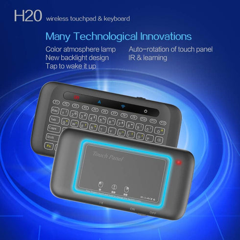 Mini Wireless Keyboard,H20 Mini Keyboard with Touchpad,Backlit Small Wireless Keyboard,Full Size Touchpad,Handheld IR Remote Keyboard for Android ...
