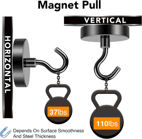 MIKEDE Magnetic Hooks Heavy Duty, 110LB+ Super Strong Magnet Hooks, Neodymium Earth Magnets with Hook for Hanging, Magnetic Metal Hanger for Cruis...