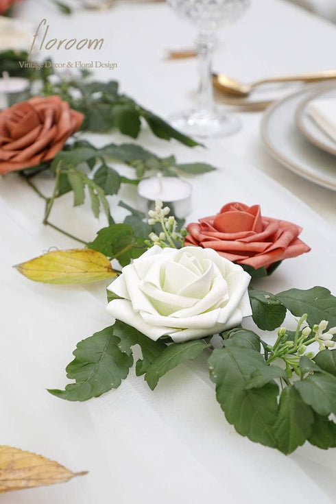Floroom Artificial Flowers 25pcs Real Looking Ivory Foam Fake Roses with Stems for DIY Wedding Bouquets White Bridal Shower Centerpieces Arrangeme...