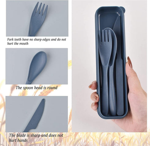 Travel Utensils with Case,1 Set Wheat Straw Utensils Sets, Portable Cutlery Spoon Knife Fork Tableware Set with Case for Adults Travel Picnic Camp...
