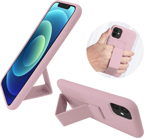 LAUDTEC Silicone Kickstand Case Compatible with iPhone 11, Vertical and Horizontal Stand Hand Strap Metal Kickstand Cover, Flexible Soft Liquid Si...