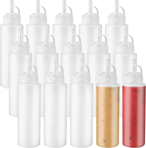 15 PCS 8oz Squeeze Bottles,Plastic Condiment Bottle with Twist On Cap Lids,Squeeze Bottle for Sauces,Ketchup,Barbecue,Syrup,Paint...
