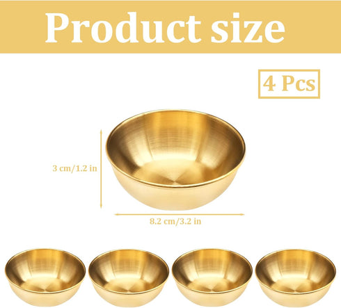 4 PCS Gold Sauce Dip Bowls, Stainless Steel Seasoning Dish, Small Sushi Dipping Bowls, 3.2 inch Round Appetizer Plates...
