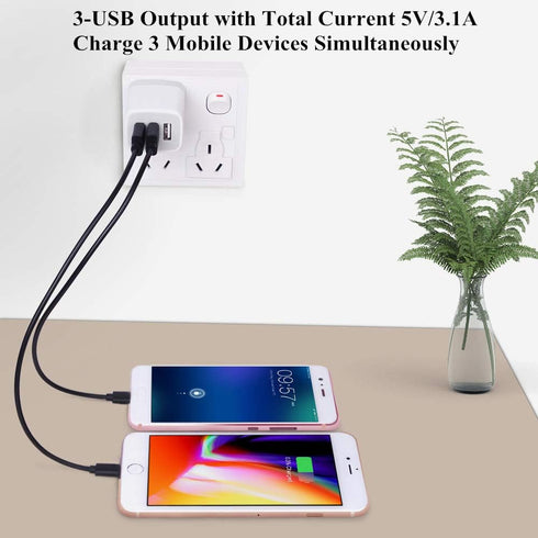 3 Port Wall Charger, 5V 3.1A USB Plugs, MultiPort Travel USB Wall Plug Home Charging Block Cube Compatible iPhone 13 12 11 Pro XS Max, Samsung Gal...
