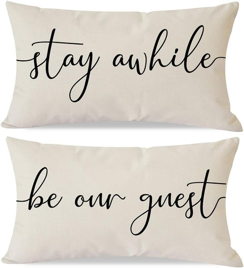 Pandicorn Farmhouse Pillow Covers 12x20 Set of 2 Stay Awhile Be Our Guest Pillow Rustic Decor Lumbar Pillow Covers Decorative Throw Pillows Cases ...