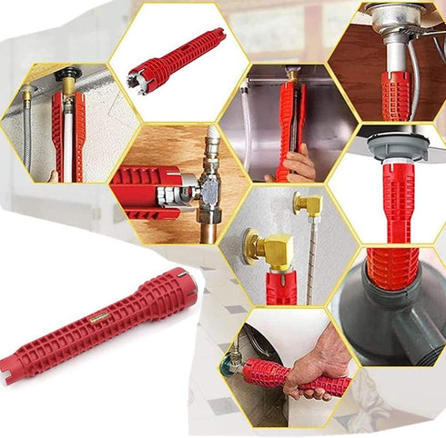 8-in-1 Faucet and Sink Installer, Anti-Slip Multifunctional Pipe Wrench Plumbing Tool for Sink/Bathroom/Kitchen Plumbing Tubing (Red)...