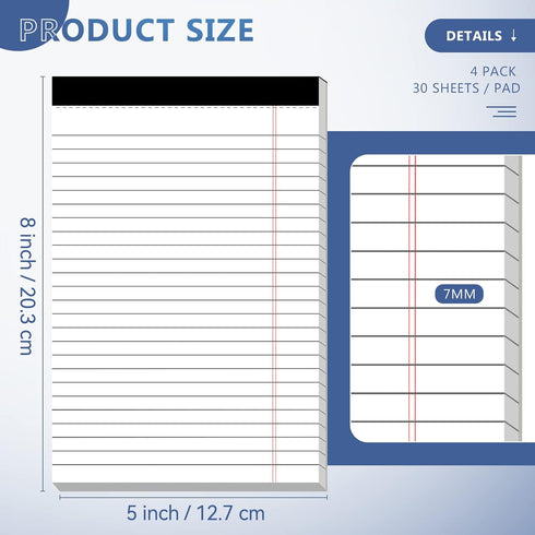 5" x 8" Legal Pad Writing Pads 4 Pack of Notepad 21lb Small Legal Pads College Ruled Note Pads 30 Sheets Perforated Legal Pads Double-Side Printed...